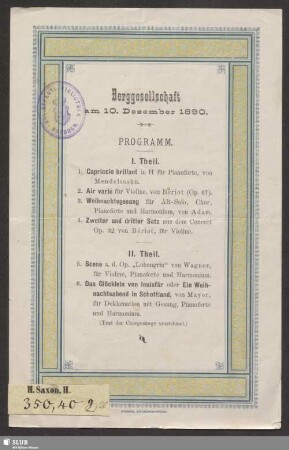 Berggesellschaft : am 10. Dezember 1890 : Programm