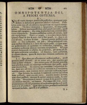 Omnipotentia Dei, A Priori Ostensa.