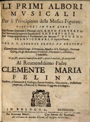 Li Primi Albori Mvsicali Per li Principianti della Musica Figurata