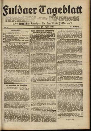 Ausgabe vom Freitag, den 29. April 1921.