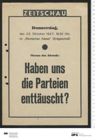 Ankündigung einer einzelnen Veranstaltung 1947