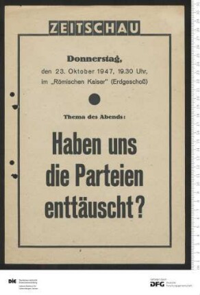 Ankündigung einer einzelnen Veranstaltung 1947