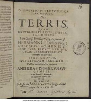 Disputatio Philosophica Ac Medica De Terris