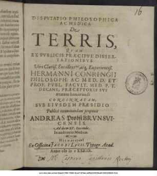 Disputatio Philosophica Ac Medica De Terris