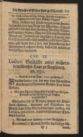 Cap. XX. Lutheri Geschäfte unter währendem Reichs-Tage zu Augspurg. an. 1530