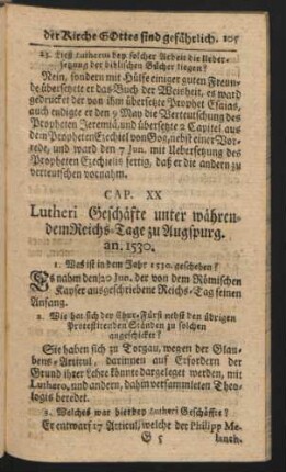 Cap. XX. Lutheri Geschäfte unter währendem Reichs-Tage zu Augspurg. an. 1530