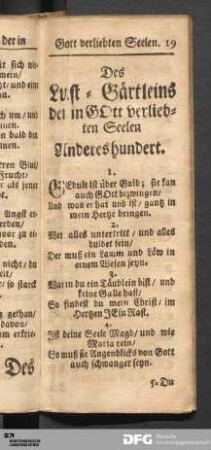 Des Lust-Gärtleins der in Gott verliebten Seelen Anderes Hundert.