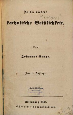 An die niedere katholische Geistlichkeit