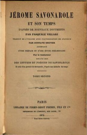 Jérome Savonarole et son temps d'après de nouveaux documents, 2