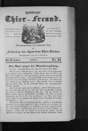 Hamburger Thier-Freund. 15. October. (1858.) No. 41.
