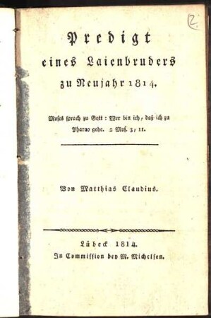 Predigt eines Laienbruders zu Neujahr 1814