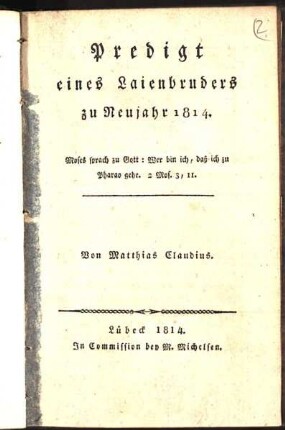 Predigt eines Laienbruders zu Neujahr 1814