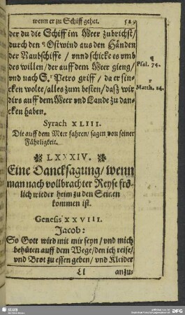 LXXXIV. Dancksagung wenn mn frölich von der Reise wider heim komen ist