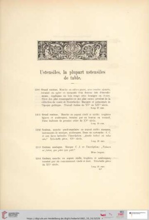 Ustensiles, la plupart ustensiles de table (Nr. 1200 - 1345)