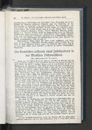 Die Erntekosten während eines Jahrhunderts in den Marschen Dithmarschens