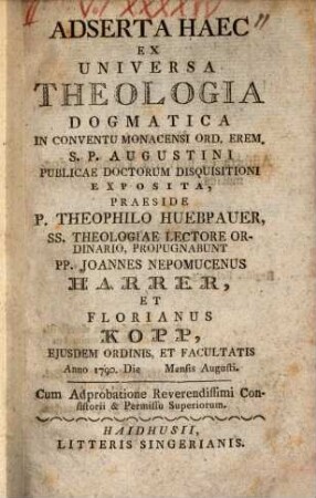 Adserta ex universa theologia dogmatica