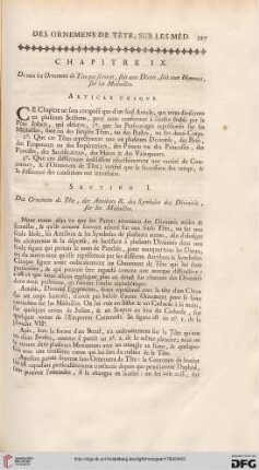 Chapitre IX: De tous les Ornemens de Tête qui servent, soit aux, Dieux, soit aux Hommes,sur les Médailles