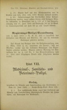 Titel VII. Medicinal-, Sanitäts- und Veterinair-Polizei.