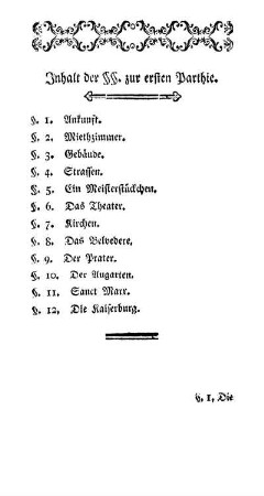 Inhalt der §§. zur ersten Parthie