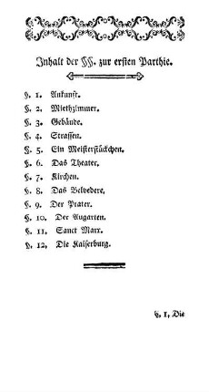 Inhalt der §§. zur ersten Parthie