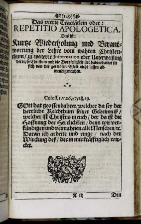 Das vierte Tractätlein oder: Repetitio Apologetica.