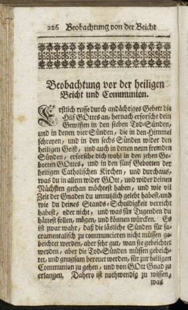 Beobachtung vor der heiligen Beicht und Communion.