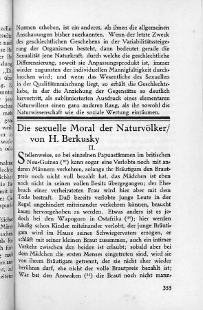 Die sexuelle Moral der Naturvölker/ von H. Berkusky II.