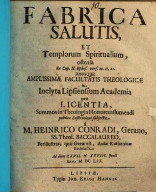 Fabrica salutis et templorum spiritualium : ostensa ex cap. II. Ephes. vers. 20. 21. 22.