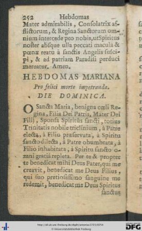 Hebdomas Mariana pro felici morte impetranda.