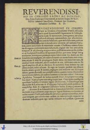 Reverendissimo in Christo Patri ac Domino Dn. Petri Episcopi Cracoviensi …