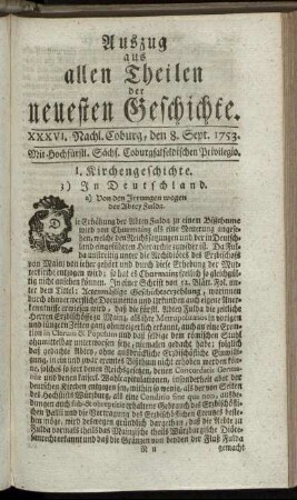 XXXVI. Nachlese. Coburg, den 8. Sept. 1753.