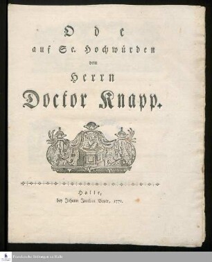 Ode auf Se. Hochwürden dem Herrn Doctor Knapp