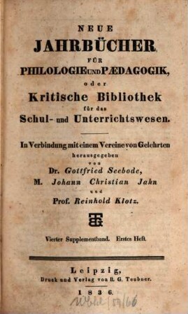 Archiv für Philologie und Pädagogik. 4, 4. 1836