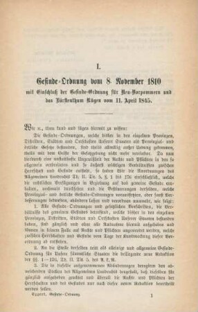 I. Gesinde-Ordnung vom 8. November 1810