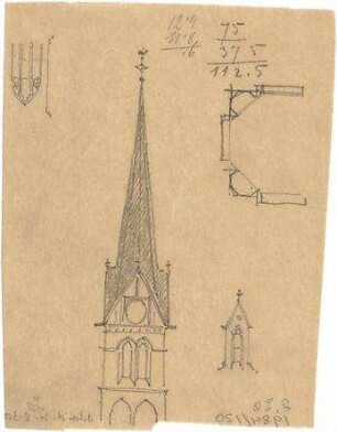 Schmidt, Heinrich von; München; St. Maximilian - Grundriss, Teilansicht, Details