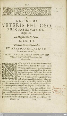 X. ANONYMI VETERIS PHILOSOPHI CONSILIVM CONiugii ...
