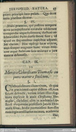 Cap. IX. De Meritis Christiani Thomasii in iuris naturae studium