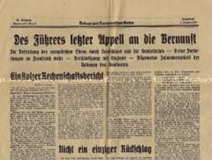 Beilage der regionalen Tageszeitung "Hannoverscher Kurier" mit dem Wortlaut der Rede Hitlers nach der Besetzung Polens
