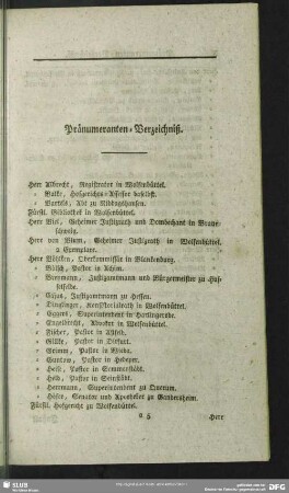 Pränumeranten-Verzeichniß