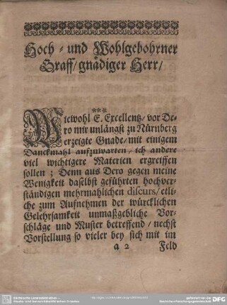 Hoch- und Wohlgebohrner Graff/ gnädiger Herr/