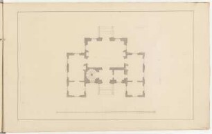 Lusthaus, 4. Entwurfsvariante, Grundriss : Lusthaus, 4. Entwurfsvariante, Grundriss, Zacharias Longuelune, 1715/1748. Feder, Pinsel in Wasserfarbe/Papier. 28,6 x 45,9 cm. Maßstab ohne Maßeinheit. Vgl. SLUB/HS Mscr.Dresd.i.15,Bl.23, Entwurf, Grund- , Aufriss und Längsschnitt.