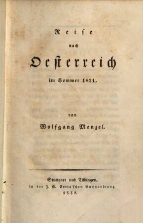 Reise nach Oesterreich im Sommer 1831