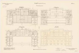 Kavallerie Kasernement II, Danzig-Langfuhr Wirtschaftsgebäude: Grundriss Bankette, KG, EG, 1. OG, 1:100
