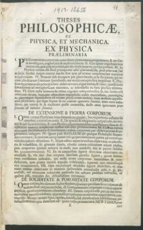Theses Philosophicæ, Ex Physica, Et Mechanica. Ex Physica