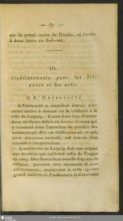 III. Etablissements pour les Sciences et les arts