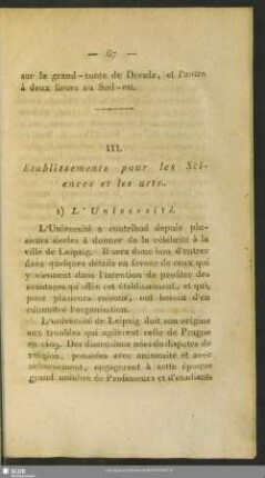 III. Etablissements pour les Sciences et les arts