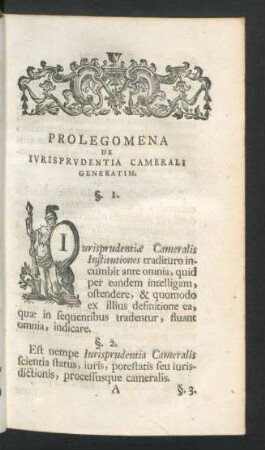Prolegomena De Iurisprudentia Camerali Generatim.