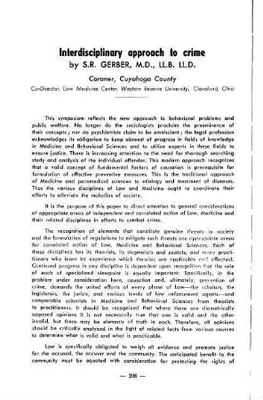 206-210, Interdisciplinary approach to crime