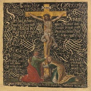 Christus am Kreuz mit Maria und Johannes (Kryptoportrait eines Stifters?)