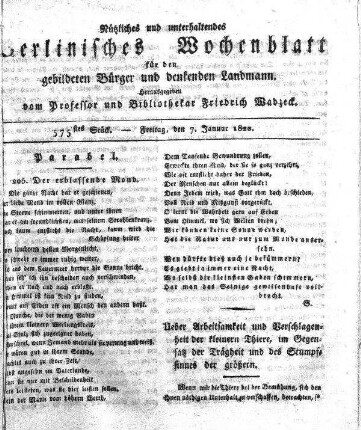 575stes Stueck, Freitag, den 7. Januar 1820